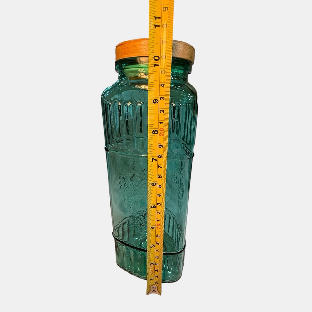 Vintage Turquoise Triangle Shaped Set Of Three Canister Set With Embossed Design - Picture 4 of 10